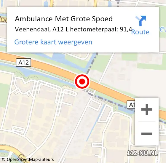 Locatie op kaart van de 112 melding: Ambulance Met Grote Spoed Naar Veenendaal, A12 L hectometerpaal: 91,4 op 21 augustus 2017 14:00