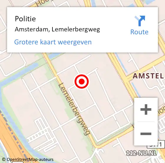 Locatie op kaart van de 112 melding: Politie Amsterdam, Lemelerbergweg op 21 augustus 2017 17:39