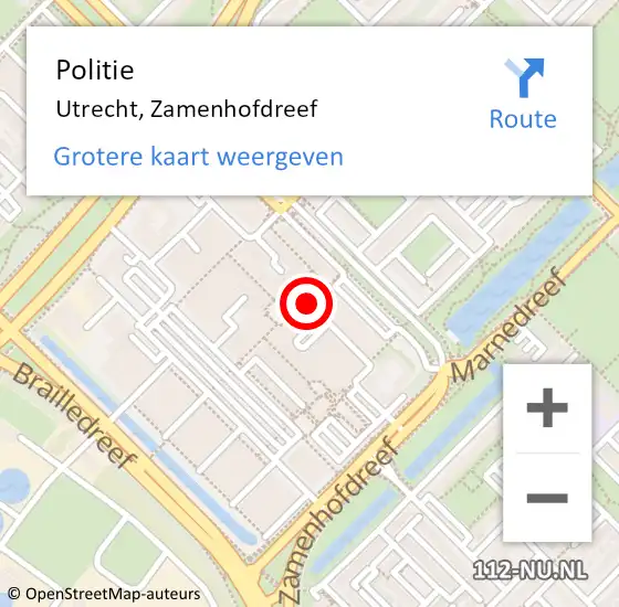 Locatie op kaart van de 112 melding: Politie Utrecht, Zamenhofdreef op 21 augustus 2017 17:49