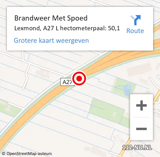 Locatie op kaart van de 112 melding: Brandweer Met Spoed Naar Lexmond, A27 R hectometerpaal: 46,9 op 21 augustus 2017 18:02