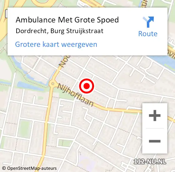 Locatie op kaart van de 112 melding: Ambulance Met Grote Spoed Naar Dordrecht, Burg Struijkstraat op 21 augustus 2017 18:39