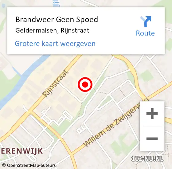 Locatie op kaart van de 112 melding: Brandweer Geen Spoed Naar Geldermalsen, Rijnstraat op 21 augustus 2017 19:49