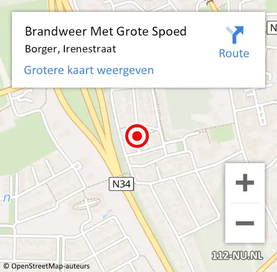 Locatie op kaart van de 112 melding: Brandweer Met Grote Spoed Naar Borger, Irenestraat op 21 augustus 2017 19:53