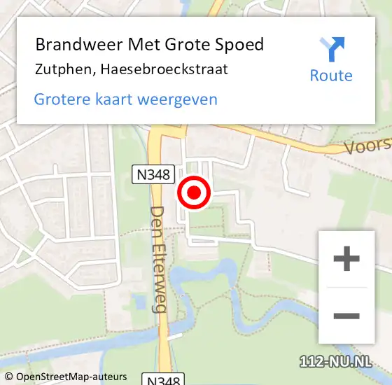 Locatie op kaart van de 112 melding: Brandweer Met Grote Spoed Naar Zutphen, Haesebroeckstraat op 21 augustus 2017 19:56