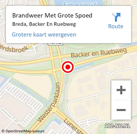 Locatie op kaart van de 112 melding: Brandweer Met Grote Spoed Naar Breda, Backer En Ruebweg op 21 augustus 2017 20:12
