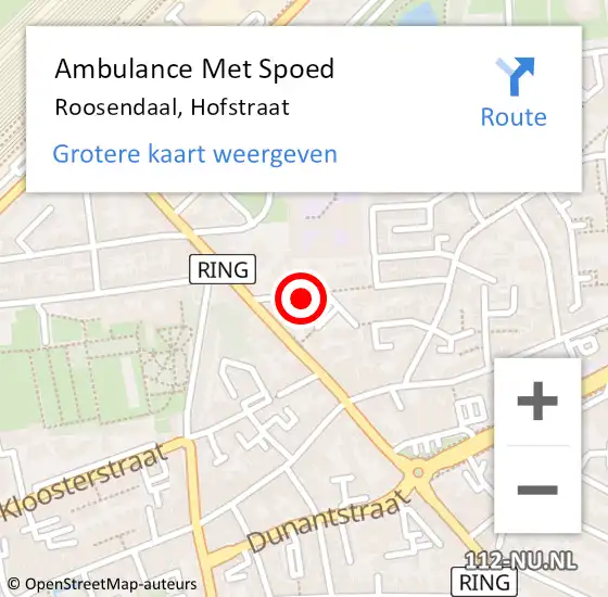 Locatie op kaart van de 112 melding: Ambulance Met Spoed Naar Roosendaal, Hofstraat op 21 augustus 2017 21:21
