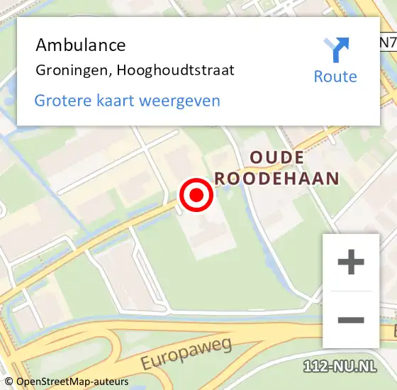 Locatie op kaart van de 112 melding: Ambulance Groningen, Hooghoudtstraat op 21 augustus 2017 21:22