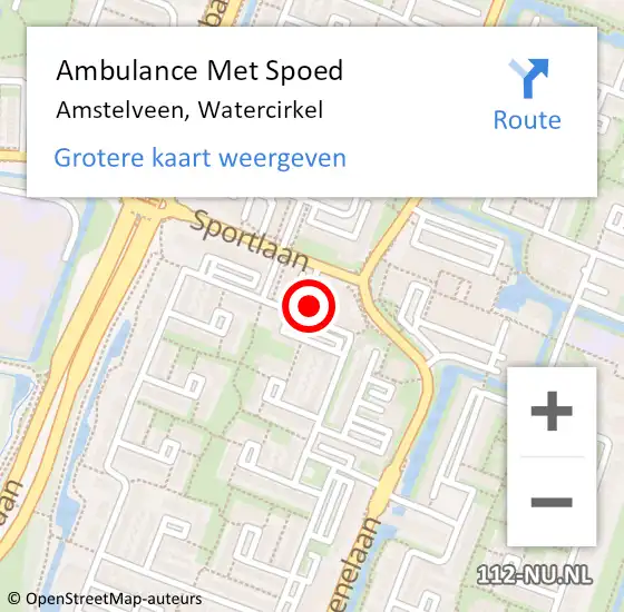 Locatie op kaart van de 112 melding: Ambulance Met Spoed Naar Amstelveen, Watercirkel op 21 augustus 2017 21:26
