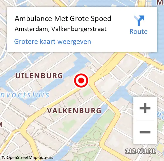 Locatie op kaart van de 112 melding: Ambulance Met Grote Spoed Naar Amsterdam, Valkenburgerstraat op 21 augustus 2017 21:32