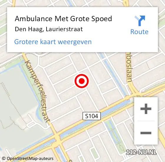 Locatie op kaart van de 112 melding: Ambulance Met Grote Spoed Naar Den Haag, Laurierstraat op 21 augustus 2017 21:42