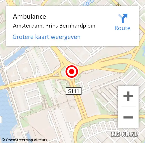 Locatie op kaart van de 112 melding: Ambulance Amsterdam, Prins Bernhardplein op 21 augustus 2017 22:30
