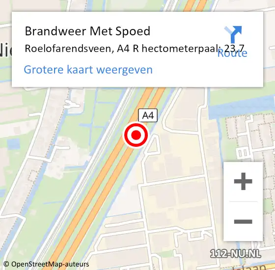 Locatie op kaart van de 112 melding: Brandweer Met Spoed Naar Roelofarendsveen, A4 R hectometerpaal: 23,3 op 22 augustus 2017 11:50