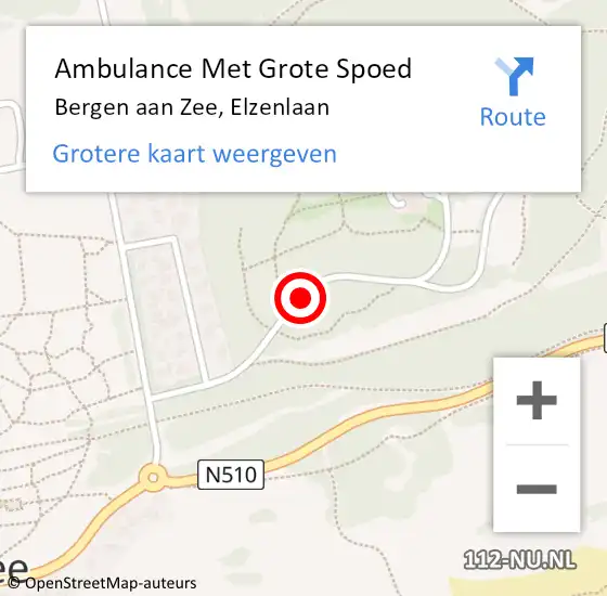 Locatie op kaart van de 112 melding: Ambulance Met Grote Spoed Naar Bergen aan Zee, Elzenlaan op 22 augustus 2017 13:35