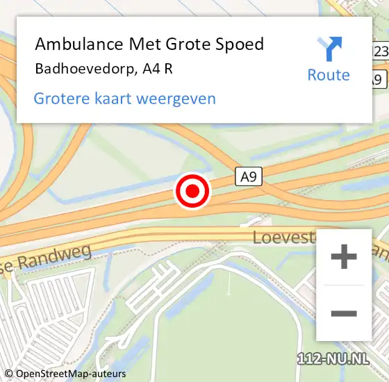 Locatie op kaart van de 112 melding: Ambulance Met Grote Spoed Naar Badhoevedorp, A4 R op 22 augustus 2017 17:27
