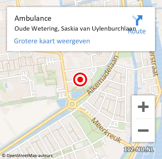 Locatie op kaart van de 112 melding: Ambulance Oude Wetering, Saskia van Uylenburchlaan op 22 augustus 2017 20:40