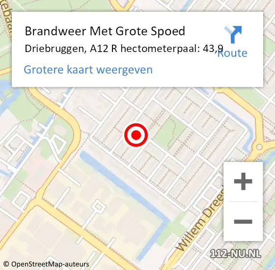Locatie op kaart van de 112 melding: Brandweer Met Grote Spoed Naar Driebruggen, A12 R hectometerpaal: 43,9 op 23 augustus 2017 10:04