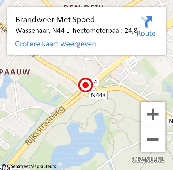 Locatie op kaart van de 112 melding: Brandweer Met Spoed Naar Wassenaar, N44 L hectometerpaal: 22,1 op 23 augustus 2017 10:43
