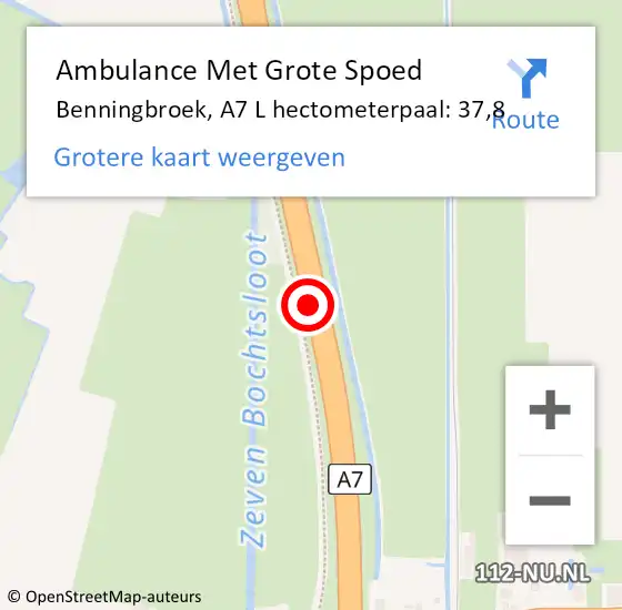 Locatie op kaart van de 112 melding: Ambulance Met Grote Spoed Naar Benningbroek, A7 L hectometerpaal: 37,8 op 23 augustus 2017 18:33