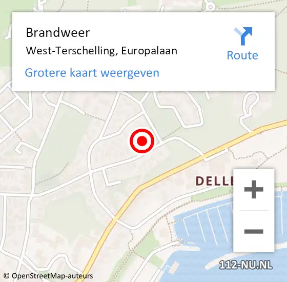 Locatie op kaart van de 112 melding: Brandweer West-Terschelling, Europalaan op 23 augustus 2017 18:52