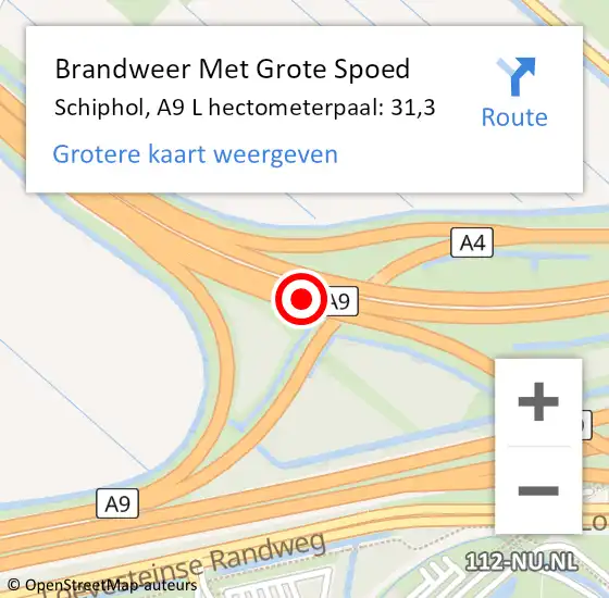 Locatie op kaart van de 112 melding: Brandweer Met Grote Spoed Naar Schiphol, A9 L hectometerpaal: 31,3 op 23 augustus 2017 18:53