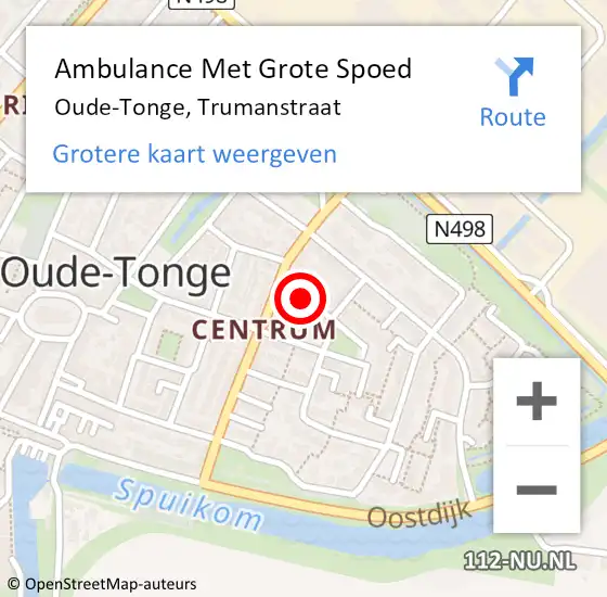 Locatie op kaart van de 112 melding: Ambulance Met Grote Spoed Naar Oude-Tonge, Trumanstraat op 23 augustus 2017 18:54