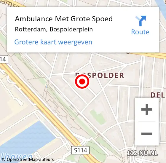 Locatie op kaart van de 112 melding: Ambulance Met Grote Spoed Naar Rotterdam, Bospolderplein op 23 augustus 2017 19:09