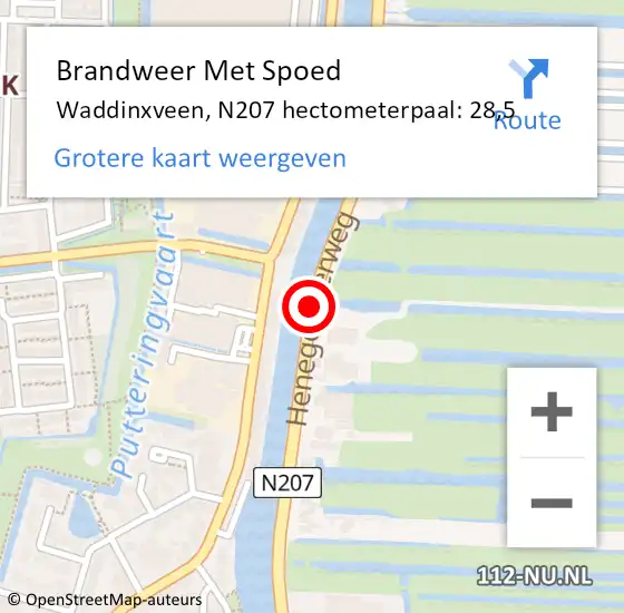 Locatie op kaart van de 112 melding: Brandweer Met Spoed Naar Waddinxveen, N207 hectometerpaal: 28,5 op 24 augustus 2017 08:08