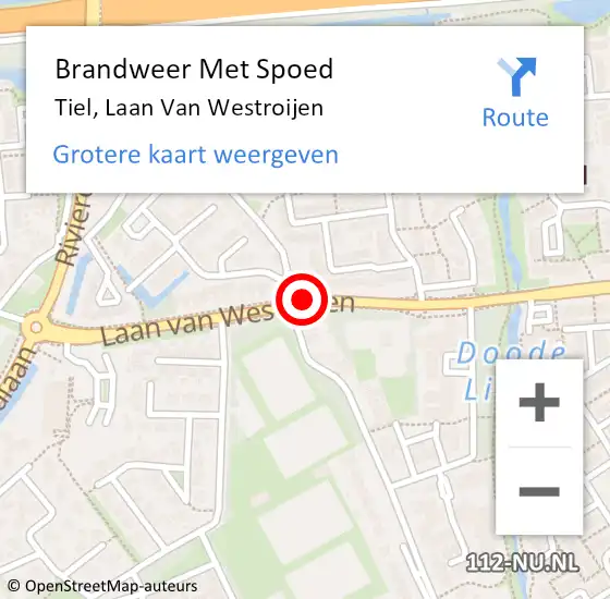 Locatie op kaart van de 112 melding: Brandweer Met Spoed Naar Tiel, Laan Van Westroijen op 24 augustus 2017 19:33
