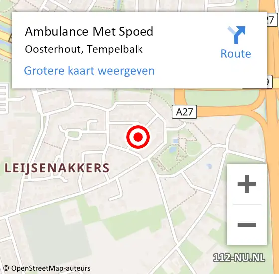 Locatie op kaart van de 112 melding: Ambulance Met Spoed Naar Oosterhout, Tempelbalk op 25 augustus 2017 06:55
