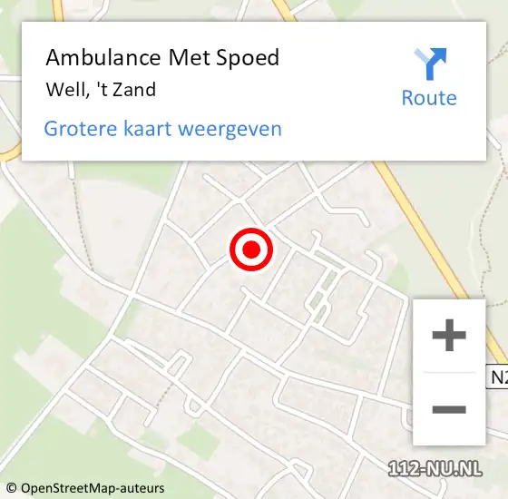 Locatie op kaart van de 112 melding: Ambulance Met Spoed Naar Well, 't Zand op 25 augustus 2017 09:34