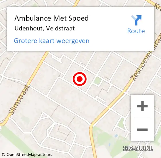 Locatie op kaart van de 112 melding: Ambulance Met Spoed Naar Udenhout, Veldstraat op 25 augustus 2017 11:40