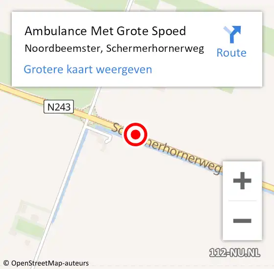 Locatie op kaart van de 112 melding: Ambulance Met Grote Spoed Naar Noordbeemster, Schermerhornerweg op 25 augustus 2017 17:47