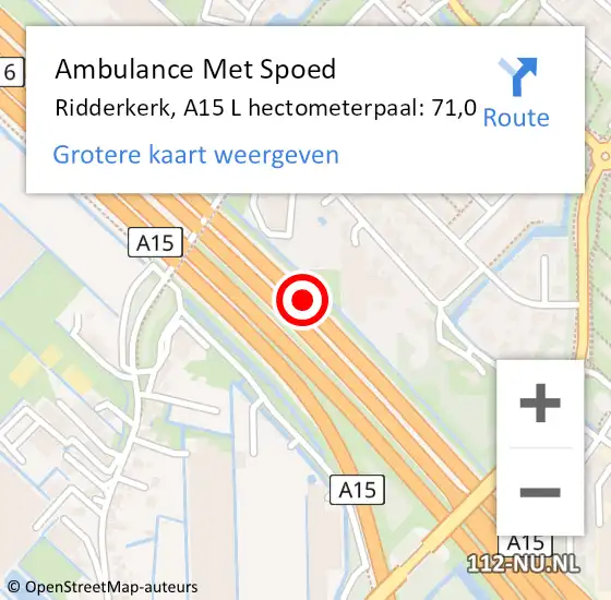 Locatie op kaart van de 112 melding: Ambulance Met Spoed Naar Ridderkerk, A15 L hectometerpaal: 70,2 op 26 augustus 2017 19:32