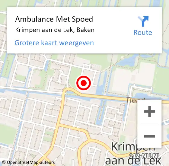 Locatie op kaart van de 112 melding: Ambulance Met Spoed Naar Krimpen aan de Lek, Baken op 27 augustus 2017 14:11