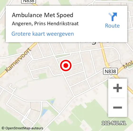 Locatie op kaart van de 112 melding: Ambulance Met Spoed Naar Angeren, Prins Hendrikstraat op 27 augustus 2017 14:57