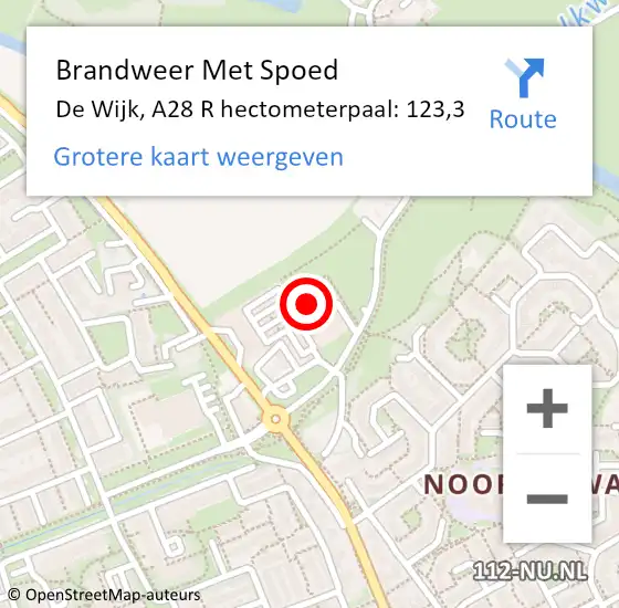 Locatie op kaart van de 112 melding: Brandweer Met Spoed Naar De Wijk, A28 R hectometerpaal: 123,3 op 27 augustus 2017 15:13