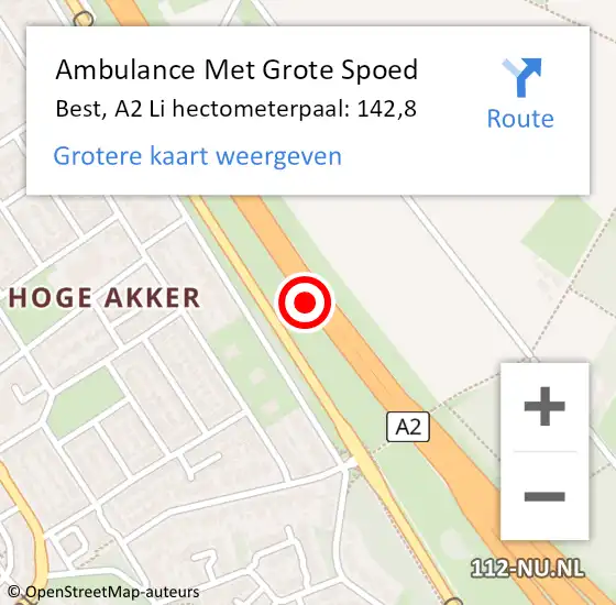 Locatie op kaart van de 112 melding: Ambulance Met Grote Spoed Naar Best, A2 Li hectometerpaal: 140,3 op 27 augustus 2017 20:22