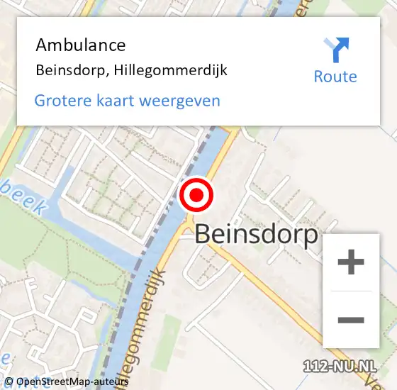 Locatie op kaart van de 112 melding: Ambulance Beinsdorp, Hillegommerdijk op 27 augustus 2017 21:38