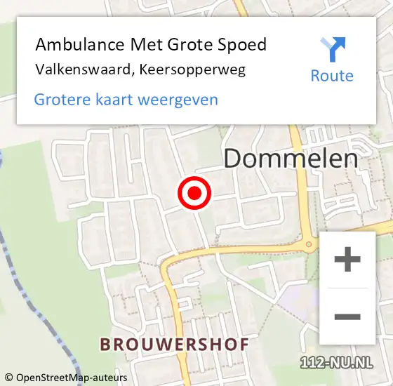 Locatie op kaart van de 112 melding: Ambulance Met Grote Spoed Naar Valkenswaard, Keersopperweg op 27 augustus 2017 22:55