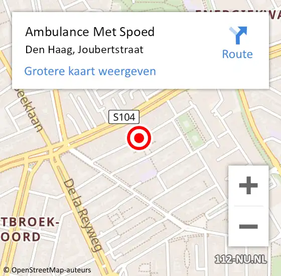 Locatie op kaart van de 112 melding: Ambulance Met Spoed Naar Den Haag, Joubertstraat op 28 augustus 2017 07:04