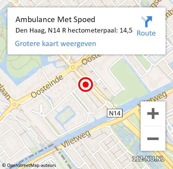 Locatie op kaart van de 112 melding: Ambulance Met Spoed Naar Den Haag, N14 R hectometerpaal: 14,5 op 28 augustus 2017 09:03