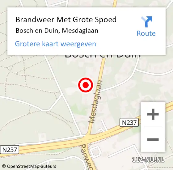Locatie op kaart van de 112 melding: Brandweer Met Grote Spoed Naar Bosch en Duin, Mesdaglaan op 28 augustus 2017 09:36