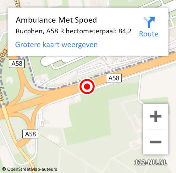 Locatie op kaart van de 112 melding: Ambulance Met Spoed Naar Rucphen, A58 R hectometerpaal: 84,2 op 28 augustus 2017 10:21