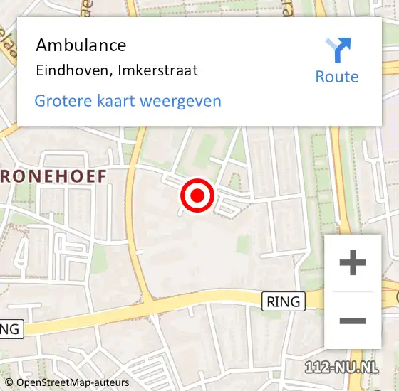 Locatie op kaart van de 112 melding: Ambulance Eindhoven, Imkerstraat op 28 augustus 2017 13:35