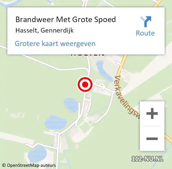 Locatie op kaart van de 112 melding: Brandweer Met Grote Spoed Naar Hasselt, Gennerdijk op 28 augustus 2017 13:56