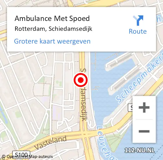 Locatie op kaart van de 112 melding: Ambulance Met Spoed Naar Rotterdam, Schiedamsedijk op 28 augustus 2017 15:11