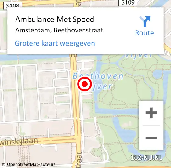 Locatie op kaart van de 112 melding: Ambulance Met Spoed Naar Amsterdam, Beethovenstraat op 28 augustus 2017 23:20