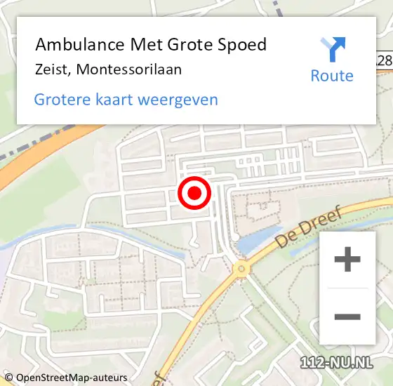 Locatie op kaart van de 112 melding: Ambulance Met Grote Spoed Naar Zeist, Montessorilaan op 29 augustus 2017 00:09