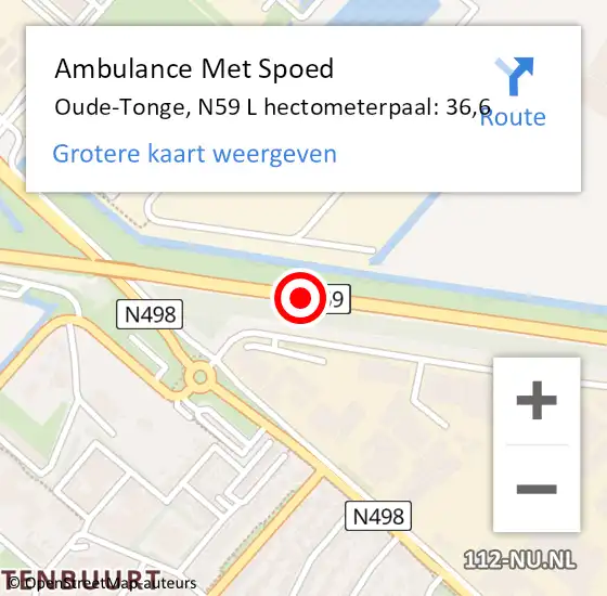 Locatie op kaart van de 112 melding: Ambulance Met Spoed Naar Oude-Tonge, N59 L hectometerpaal: 36,6 op 29 augustus 2017 10:13