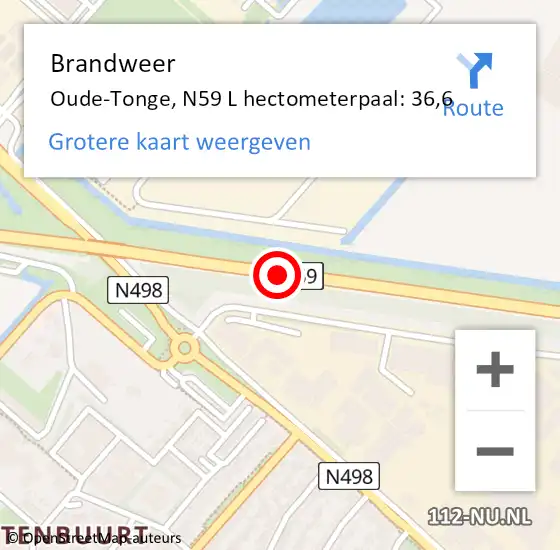 Locatie op kaart van de 112 melding: Brandweer Oude-Tonge, N59 L hectometerpaal: 36,6 op 29 augustus 2017 10:20